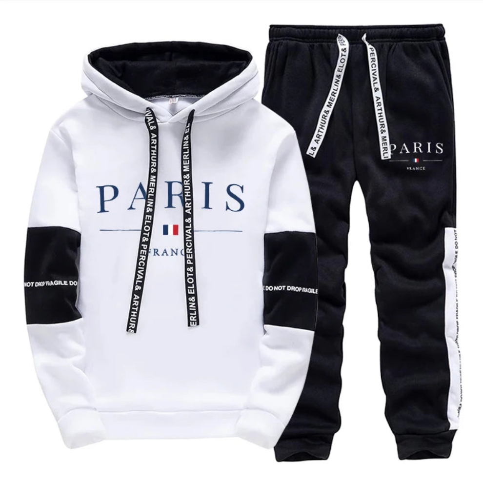 PARIS Tracksuit Casual Hooded Sweatshirt+Sweatpants 2 Piece Set