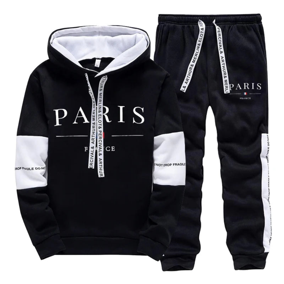 PARIS Tracksuit Casual Hooded Sweatshirt+Sweatpants 2 Piece Set