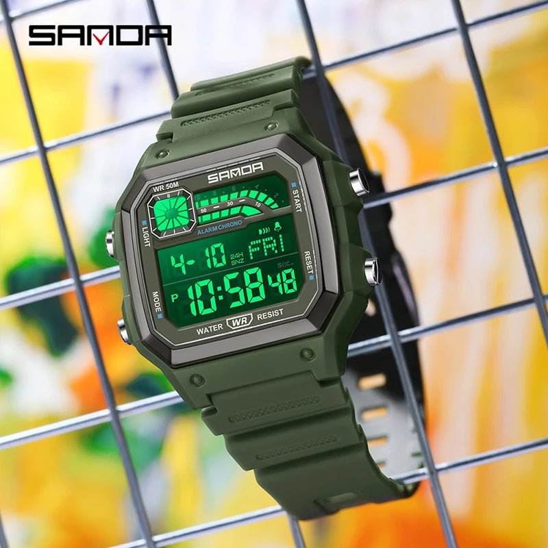 SANDA Sport Electronic Chrono Waterproof LED Digital Double Time Watch