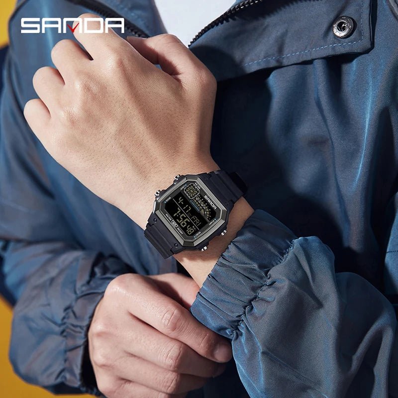 SANDA Sport Electronic Chrono Waterproof LED Digital Double Time Watch