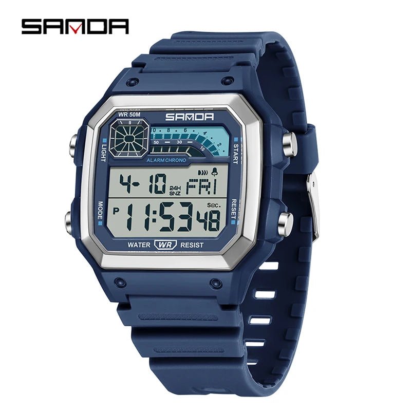 SANDA Sport Electronic Chrono Waterproof LED Digital Double Time Watch