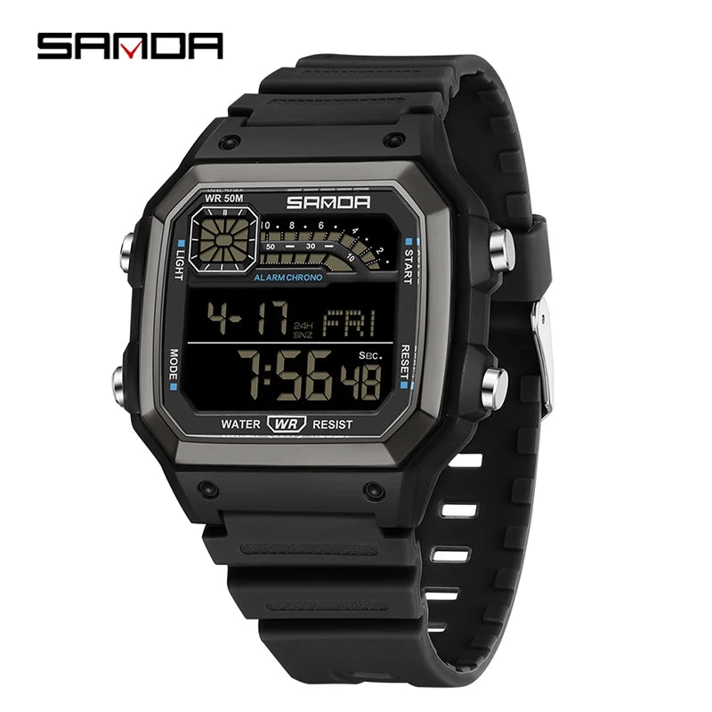 SANDA Sport Electronic Chrono Waterproof LED Digital Double Time Watch