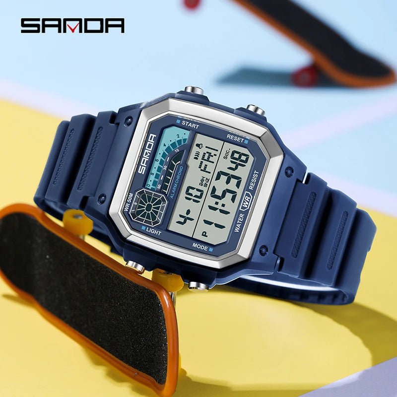 SANDA Sport Electronic Chrono Waterproof LED Digital Double Time Watch