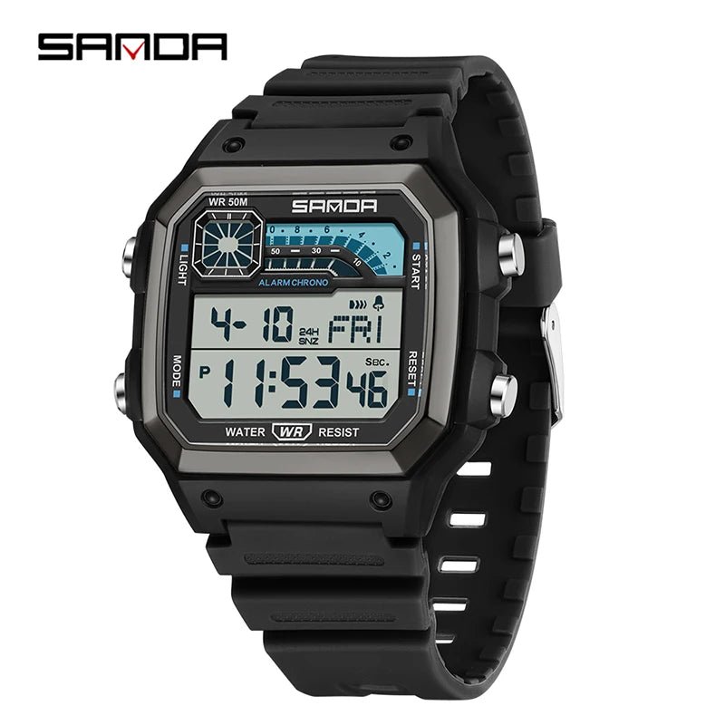SANDA Sport Electronic Chrono Waterproof LED Digital Double Time Watch